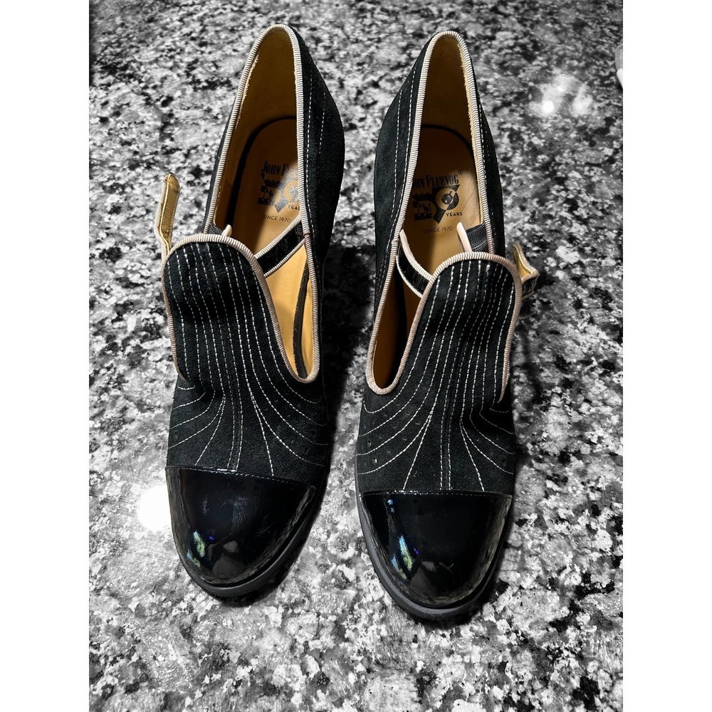 Nwob John Fluevog Attic Tova Black Suede Patent Heels Size 11